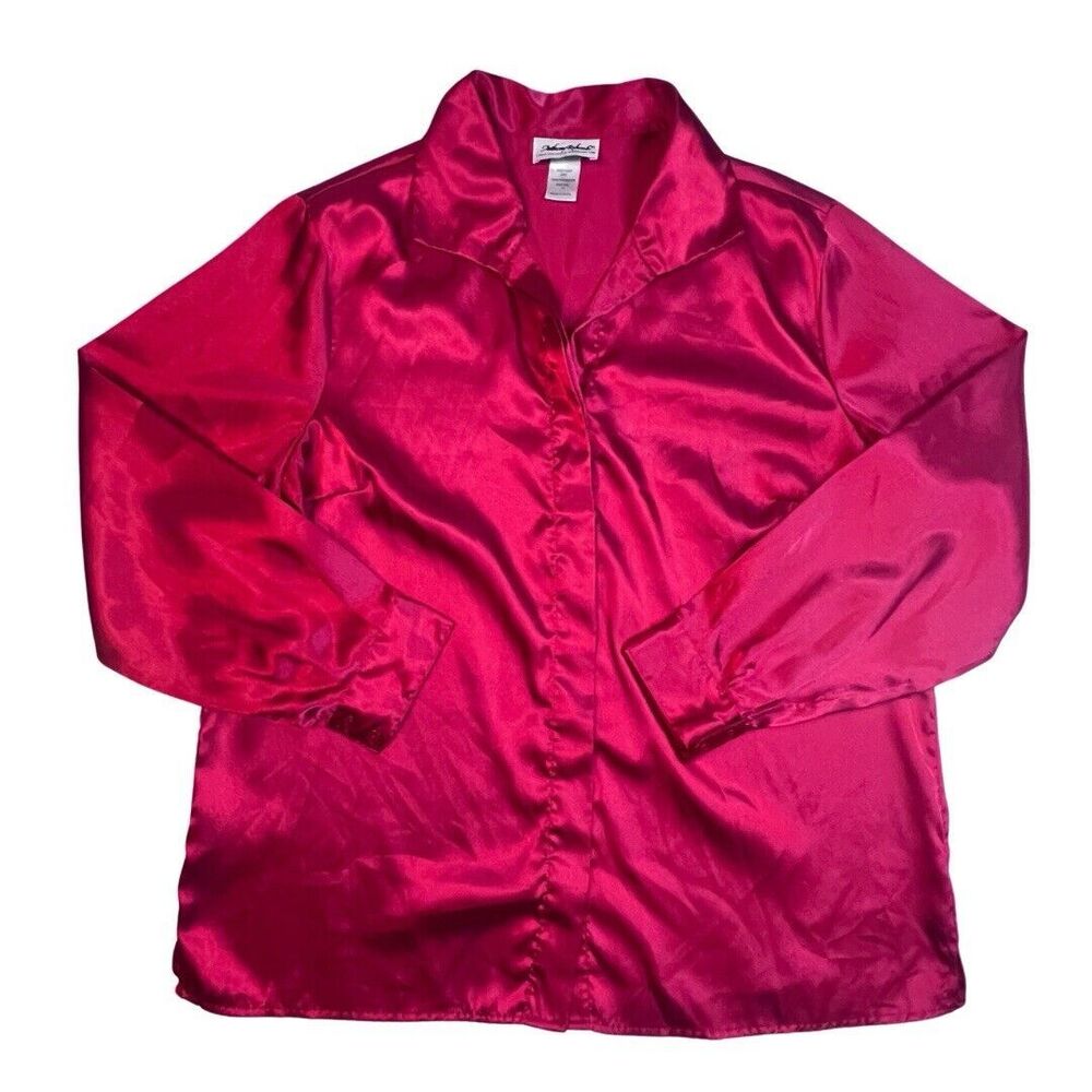 Vintage Anthony Richard’s Blouse Womens 14 Satin Button Up Preppy Holiday Top